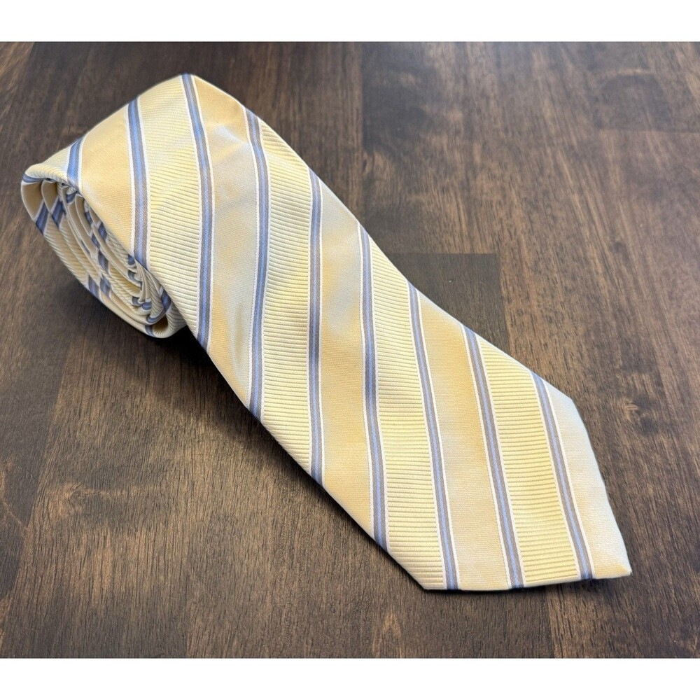 Donald J. Trump Signature Collection Striped Tie Yellow Blue 100% Silk 60.5”